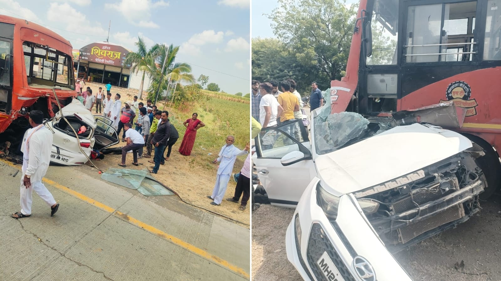 माजलगाव–तेलगाव रोडवर काळाचा घाला! एसटी बस आणि कारची समोरासमोर भीषण धडक; पाच जणांचा जागीच मृत्यू